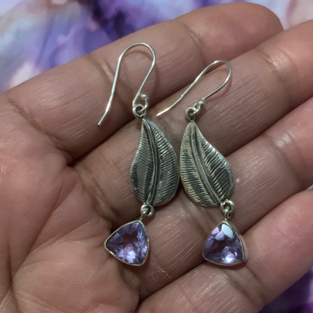 Vintage Sterling Silver Leaf Earrings